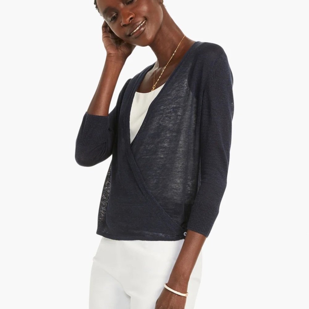Nic & Zoe Navy Blue Linen Blend Wrap camisole